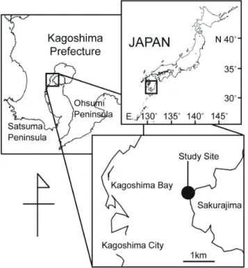 Fig. 1. Map of Japan and Kagoshima showing the study site in this  study.