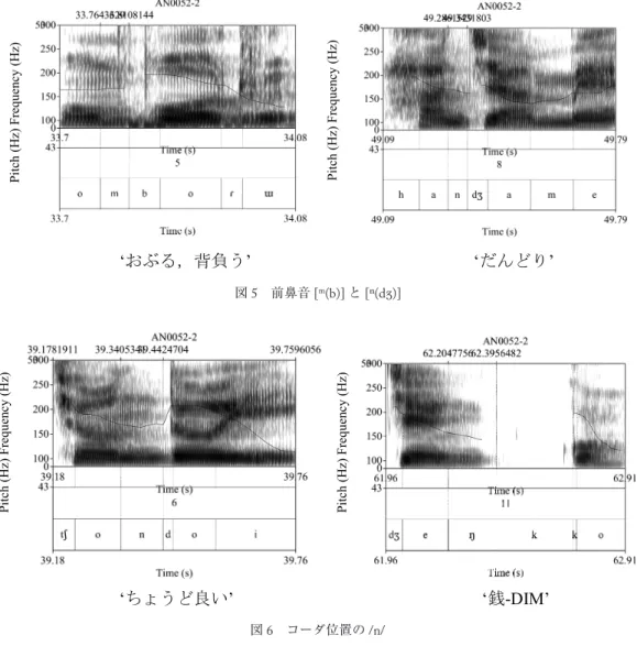 図 5  前鼻音  [ ᵐ (b)]  と  [ⁿ(d ʒ )]