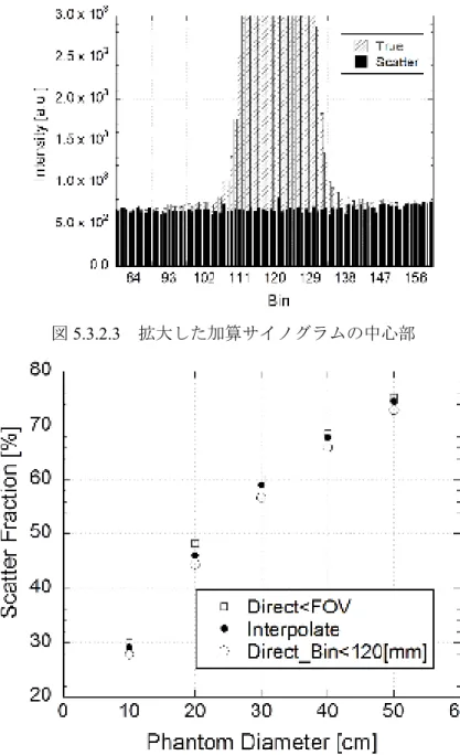 図 5.3.2.3  拡大した加算サイノグラムの中心部 