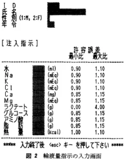 図 1 市販の輸液瓶 このような計算は，現在のところ一般には医師 の手計算により大雑把に行なわれているが，より よい治療を行なうためにはこの計算はできるかぎ り正確でなければならない.輸液療法の場合，扱 うべき変数の個数も少なくないことから，医師に とって計算機の介助はたいへん有効であり，今後 は計算機によるサポートが常識になっていくもの と予想される