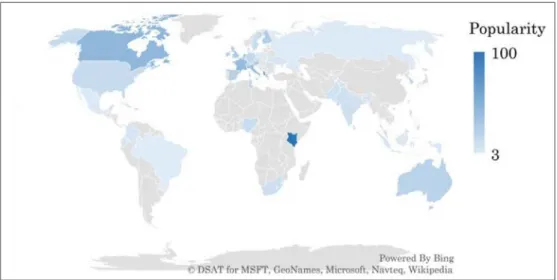 図  2  Google Trends を用いた Open Data の国別 Popularity 
