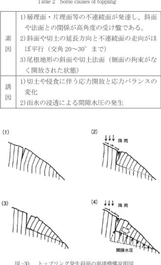 表 -2   トップリングの素因と誘因 Table 2   Some causes of toppling