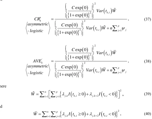 Table 4 shows the results of the asymmetric linear measurement model. Table 5 shows the  results of estimates by the asymmetric logistic function defined in (34), and Table 6 shows the  results by replacing C in function (34) in the same way as in study 1 