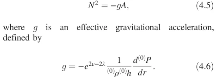 TABLE I. Global and physical quantities for the background stars in units of κ ¼ 1 . Γ M=R ð0Þ ρ ð 0 Þ M M  E int =jWj 1.952 38 0.100 000 0.062 5033 0.116 229 0.122 150 0.429 344 0.200 000 0.252 634 0.170 052 0.185 529 0.601 263 2.050 00 0.100 000 0.062 05