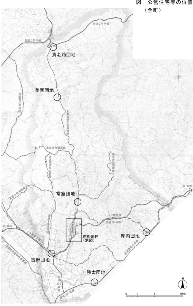 図  公営住宅等の位置  （全町） 