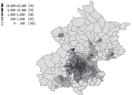 Figure 2  Population density of Beijing city by street - unit in 2000 Source : The fifth Chinese population census