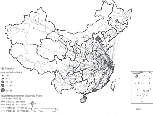 Figure 2  Network links originating from other cities to Shanghai (2005)     Source : listed companies headquarter - subsidiary network database