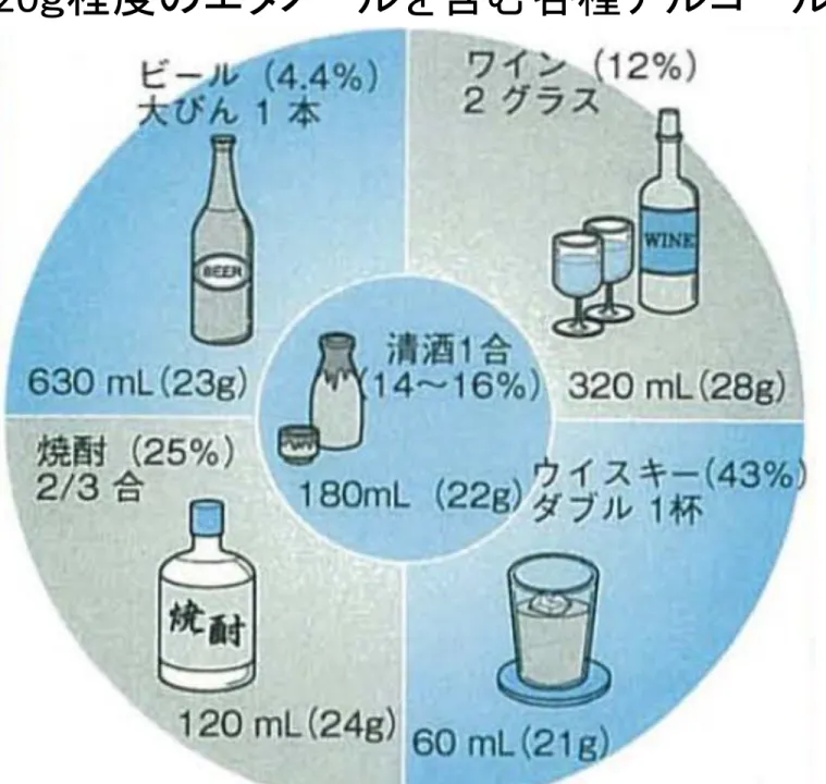 図 22-1  20 ｇ程度のエタノールを含む各種アルコール飲料