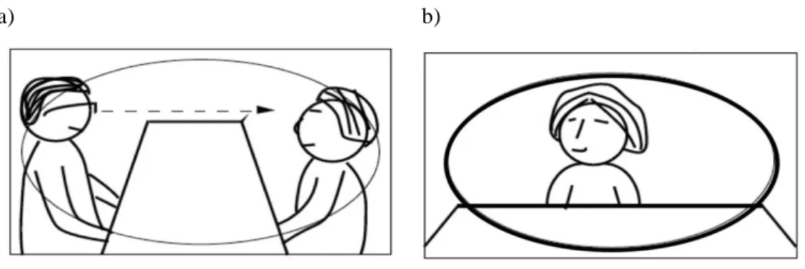 図 4-3（a）（b）それぞれの表現の表す見え（上原 2016b: 73；Uehara 2006: 277 より） 