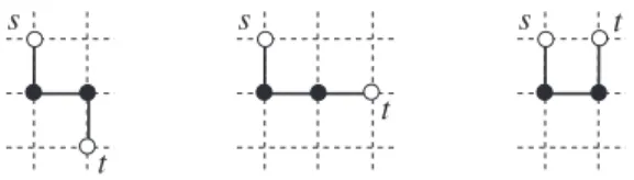 Fig. 3.2 . Optimal I-, L-, and U-shaped drawings of a path of four vertices.