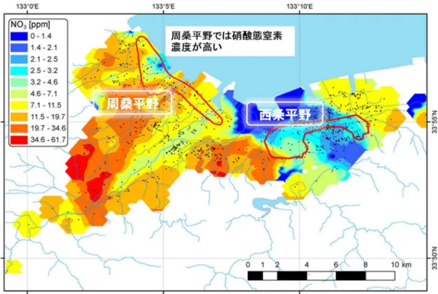 図 2- 12  地下水の硝酸態窒素濃度の分布 