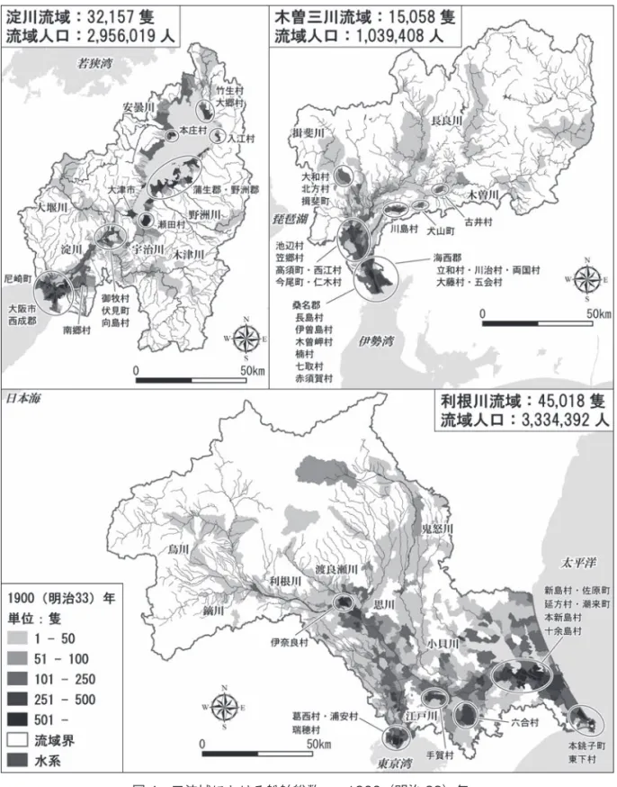 図 4 三流域における船舶総数 ―1900（明治 33）年―