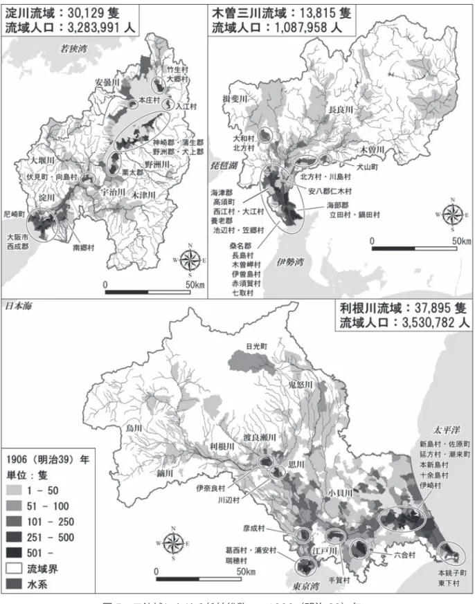 図 5 三流域における船舶総数 ―1906（明治 39）年―