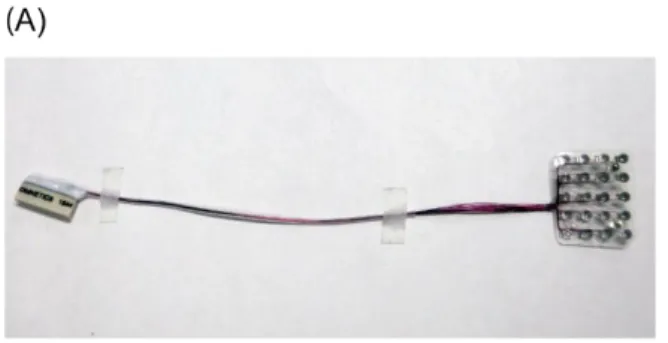 Figure 3.  Implantation of ECoG electrode sheets (monkey B). (A) The first ECoG electrode sheet used  in the study