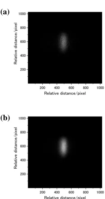 Fig.  2  Emission  images  of  a  copper-chip  specimen  when  the  gate  width  of  the  ICCD  detector was set to be 1 μs (a) and 5 μs (b)