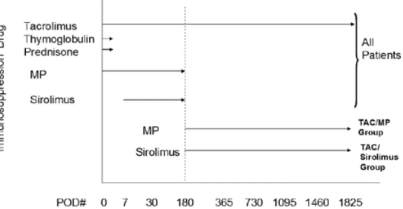 Figure 3. Overview of two different steroid free maintenance immunosuppression protocols that have been used at UCSF