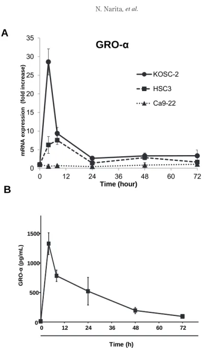 Fig.  1　Time  course  of  the  expression  of  GRO-α  in  KOSC-2  cells  stimulated  with  TNF-α
