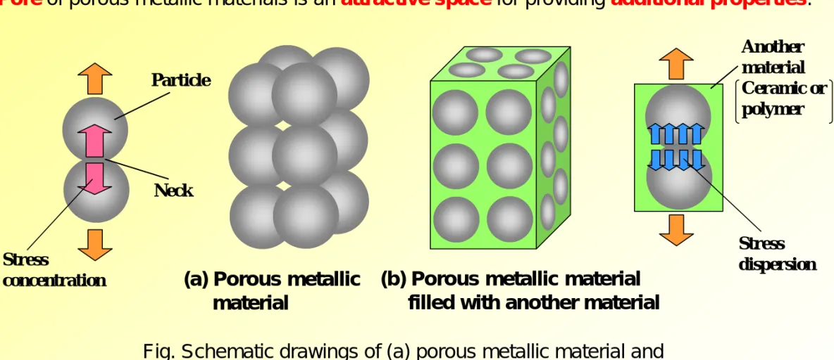 Fig. Schematic drawings of (a) porous metallic material and  (b) porous metallic material filled with another material.