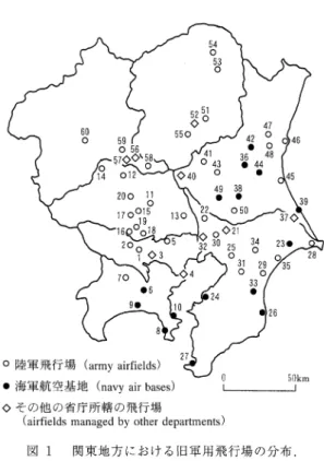 Fig  .  1  Distribution  of  the  former  military airfields  in  the  Kanto  District.