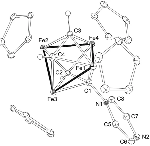 図   2-8. Molecular structure of the cationic moiety in 8 with 30% thermal ellipsoids. 