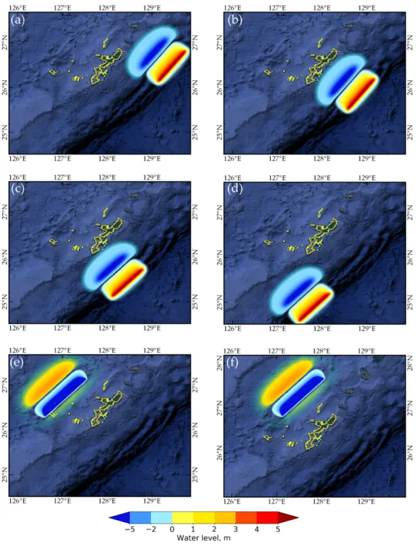 Figure 7. Initial water level generated by the fault parameter of the earthquake scenario