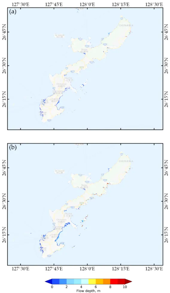 Figure 8. Maximum flow depth generated by the fault parameter of the earthquake scenario