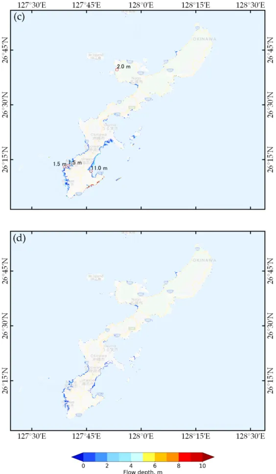 Figure 8. Maximum flow depth generated by the fault parameters of the earthquake scenario