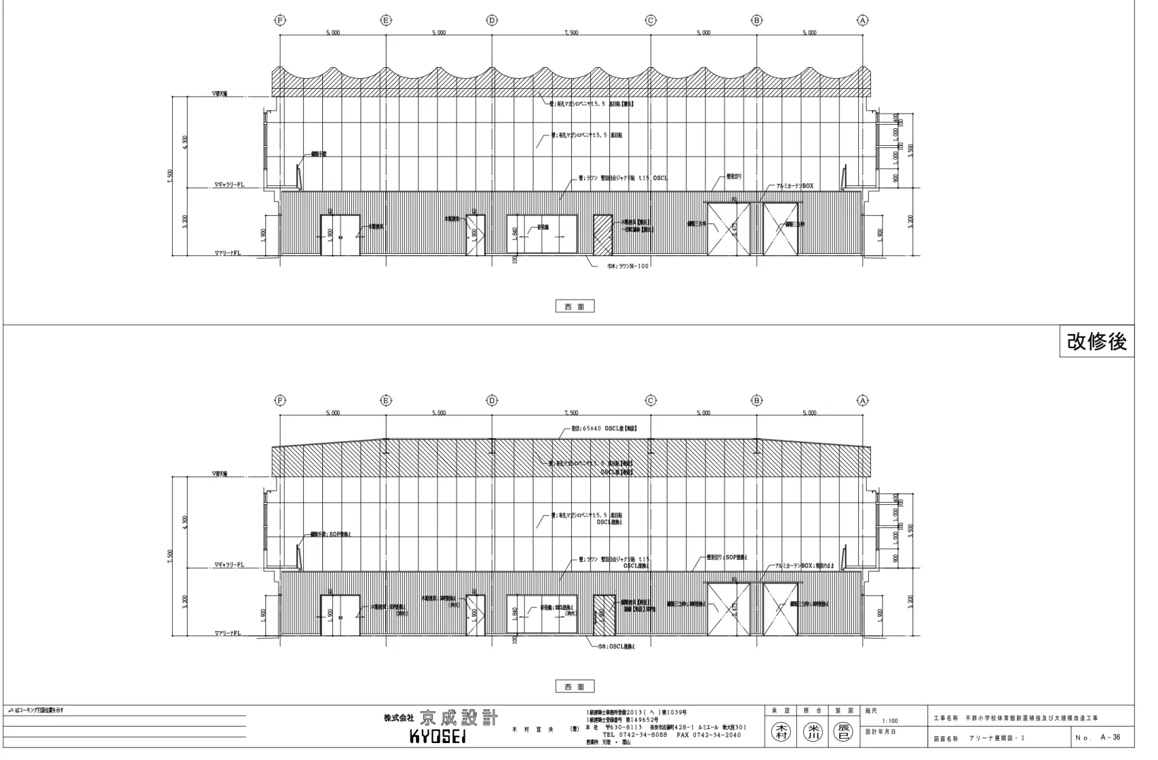 図 面 名 称工 事 名 称 Ｎ ｏ . A -縮 尺設 計 年 月 日承 　 認照 　 合製 　 図1 : 100平 群 小 学 校 体 育 館 耐 震 補 強 及 び 大 規 模 改 造 工 事 36 既   設改修後村木ア リ ー ナ 展 開 図 - 3米川辰巳