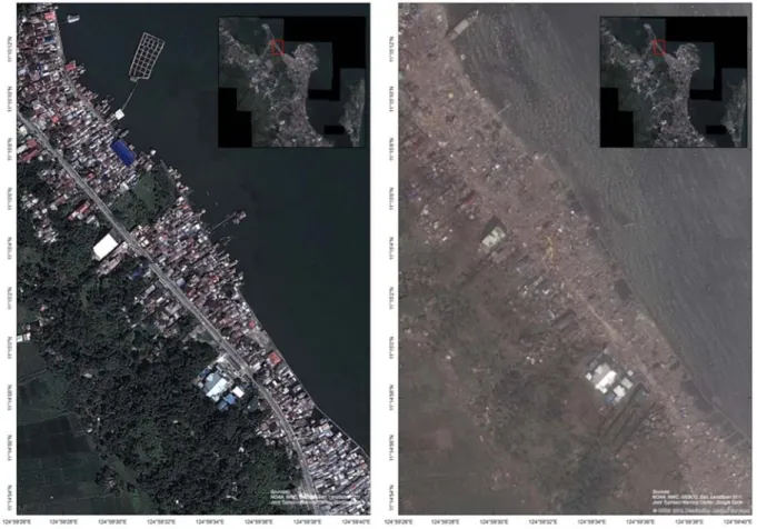 Fig. 3-1. Close view of the Anibong area in Tacloban city from pre- and post-event satellite images used on the  visual damage interpretation