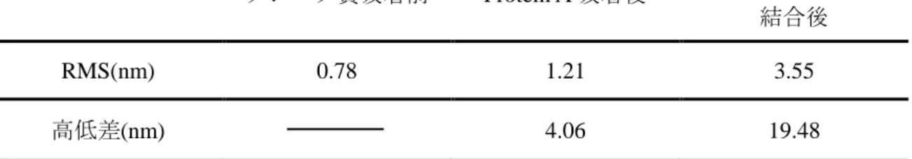 Table 4.3  タンパク質吸着状態の RMS 及び高低差
