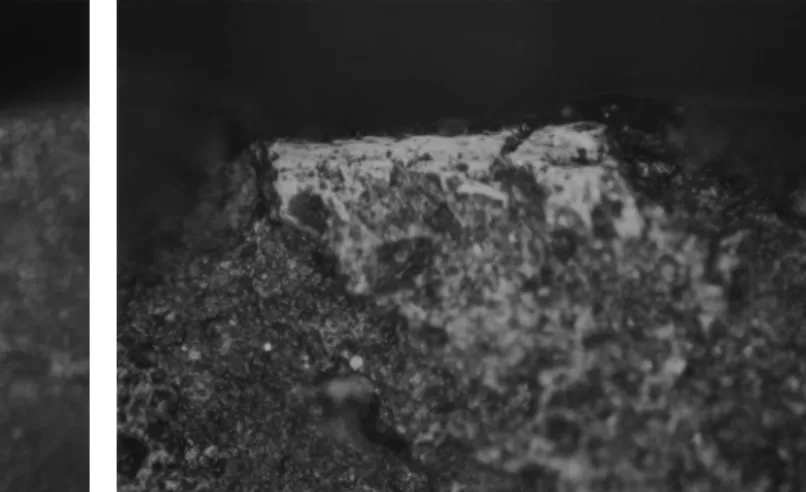 Figure 20. Experimental microwear polishes. (hard worked materials) 