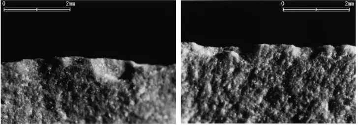 Figure 28. Experimental microflaking scars. (hard worked materials)
