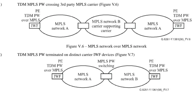 Figure V.6 – MPLS network over MPLS network  2)  TDM MPLS PW terminated on distinct carrier IWF devices (Figure V.7) 
