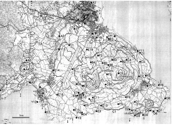Fig.  2  Topographic  map  with  locations  of  columnar  sections  and  dating.