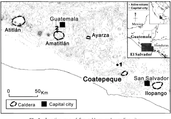 Fig. 1  Location  map  of  five  calderas  and  sampling  sites. 