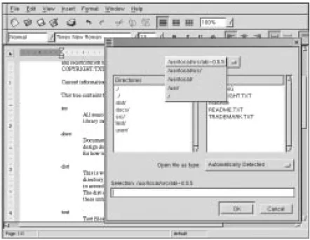 図 5 - 2 Gtk アプリケーションの外観は 3 次元で、 Windows アプリケーションに近い。この図は AbiSource 社の AbiWord エディタ。 表 5 - 3 Gtk アプリケーションの一般情報 属性 内容 外観 テーマを利用していな場合は、明らかに Windows 95/98 のウィジェットに似ており、ソフト ハイライトも利用されている。テーマを利用した場合には、 Gtk アプリケーションの外観は独 自のものとなる