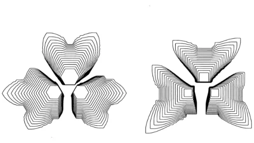 Figure 4: The evolution of three initially hexagonal or square crystals growing with a  =