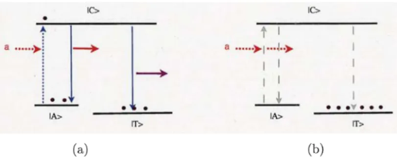 Figure 4: (a) Irradiation of the ıaser a to the 3‐ıeveı system. (b) EIT and the dark state.