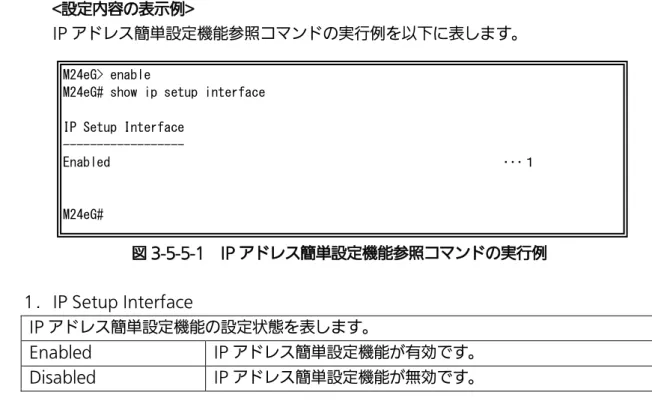 図 3-5-5-1  IP アドレス簡単設定機能参照コマンドの実行例 