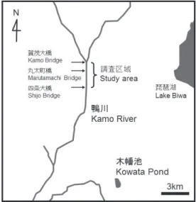 Fig. 1. Study area. Kamo River and Kowata Pond are 