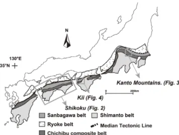 Fig. 1　 Previous geotectonic subdivision of outer- outer-zone in SW Japan  （refer to Isozaki and  Maruyama, 1991）.