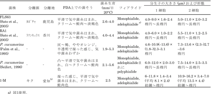 表 1.  既知Plectosphaerella属菌とキク分離菌株との比較