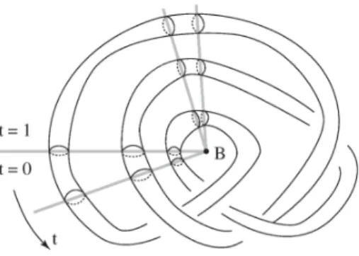 FIGURE 10. A torus foliated only by $c$ -circles. A half line represents a page.