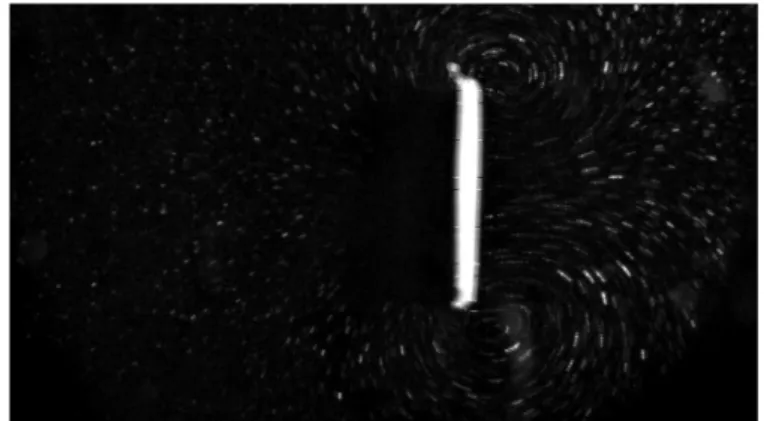 図 1 の $\theta$ を $\theta\neq\frac{\pi}{2}$ とすることで，任意の頂角をもつ懊形の図形となる． 式の導出は平板の計算と同様に Mathematica で行い，数値計算は導出し た関数を用い，時間発展を 4 次精度のルンゲクッタ法を使用し計算し た． $\theta=\frac{\pi}{4}$ とし，頂角 $90^{o}$ の襖形に一様流が当たるときの点渦の位置を 図 5 に示す． 懊形の開いている方向からの流れ $(0 \leq\alpha<\frac{\pi