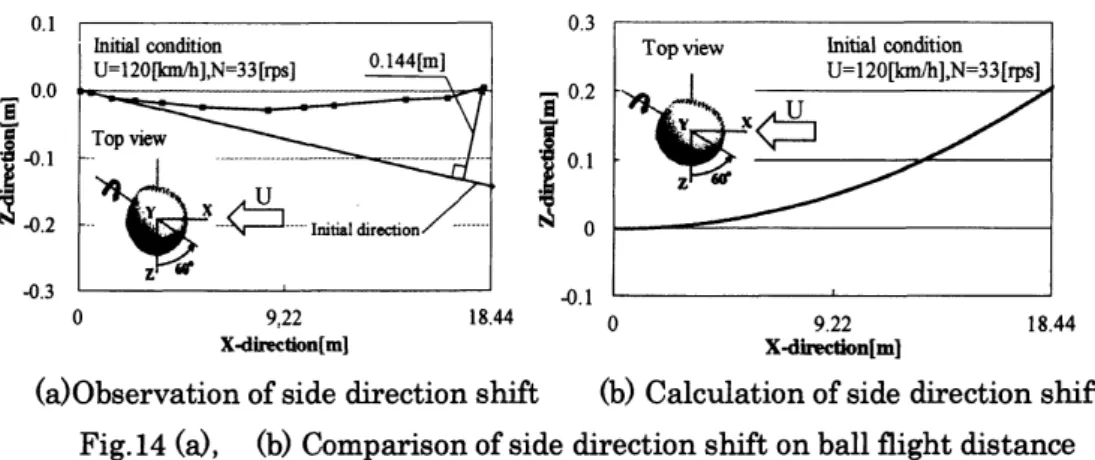 Fig. 15 $(a)$ I こボール軌跡の top view として，(b) には catcher からの観察図として示す．