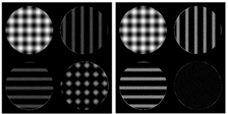 図 7: 3 角形 Haar ( 左 ) とテンソル Haar ( 右 ) による画像分解例． 図 8: 詳細成分からのエッジ抽出結果．原画像 ( 左 ), 3 角形 Haar( 中央 ), テンソ ル Haar ( 右 )