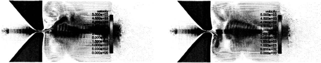 Figure 6: Fluid velocity field at two typical instances during steady vibration.