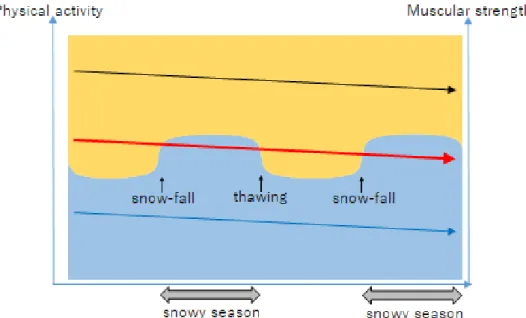 Fig  1.    Hypothesis  of  seasonal  fluctuation  on  muscle  strength  required  to  perform  physical activity