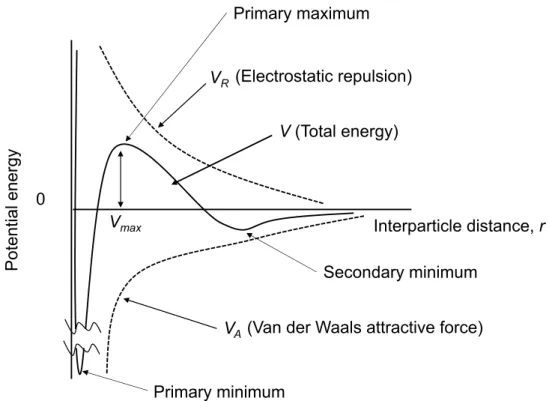 Figure 1.15 Interaction energy potential curve between particles in the suspension.