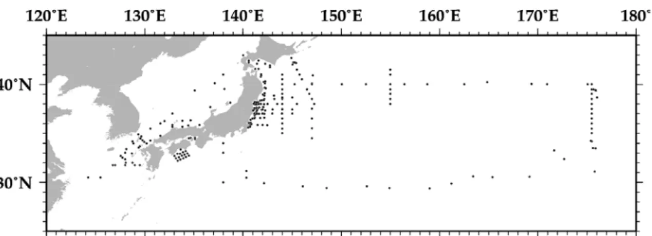 図 2.  日本周辺海域における海水試料採取地点 